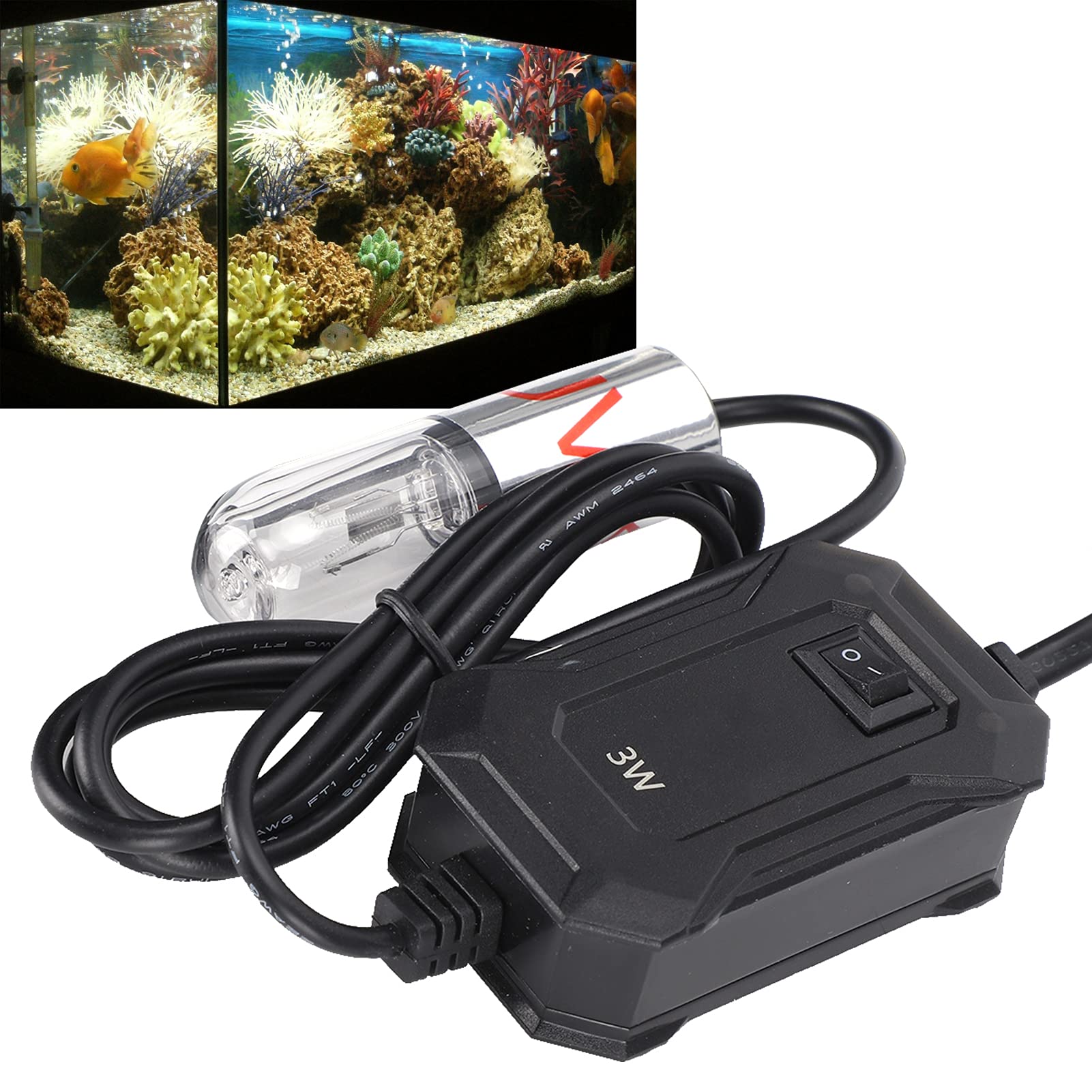 Luz de Limpieza de Tanque de Peces, 220V (enchufe de la UE 3W) Lámpara de Luz UV Mini Desinfectante UV Acuario Luz UV Máquina de Limpieza de Tanque de Peces para Tanque de Filtro (Enchufe de la UE 3W)