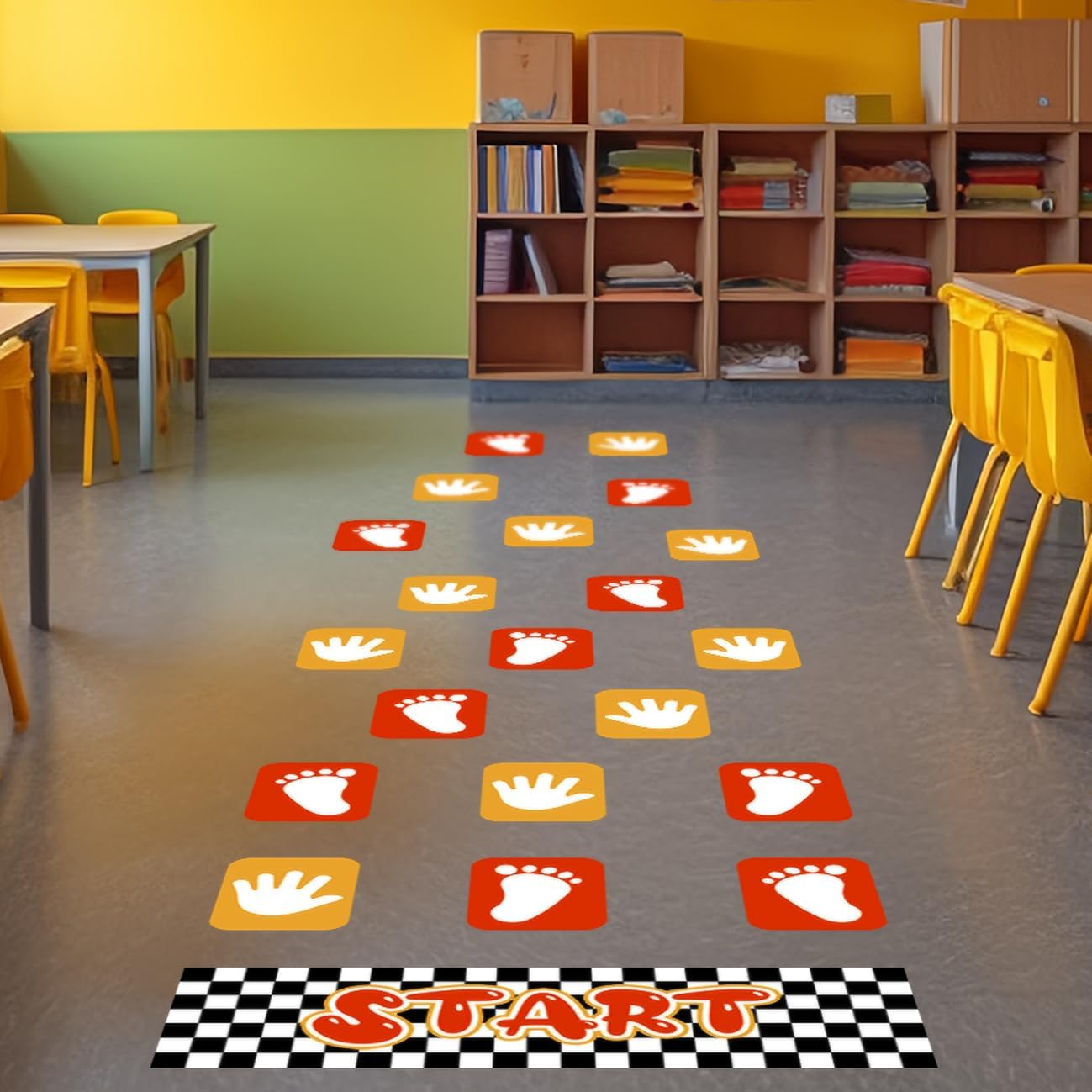Creative Handprint and Footprint Floor Sticker Colorful Handprint Path Decals for Floor & Wall Game Hand and Foot Pattern Design Ground Stickers for Kids Bedroom Nursery Classroom Playroom Decoration