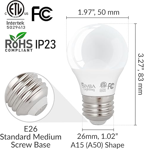 Miniatura 4 de Simba Lighting Bombillas LED A15 para refrigerador (paquete de 2) 5 W 40 W de repuesto, impermeables, pequeñas para electrodomésticos, congeladores,