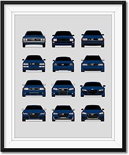 Audi Generations Inspired Poster Print Wall Art Handmade Decor of the History and Evolution of the Auto Union (100, Quattro, URS4, RS2, TT, RS4, RS6, R8, RS7, RS3, and RS5) (Unframed)