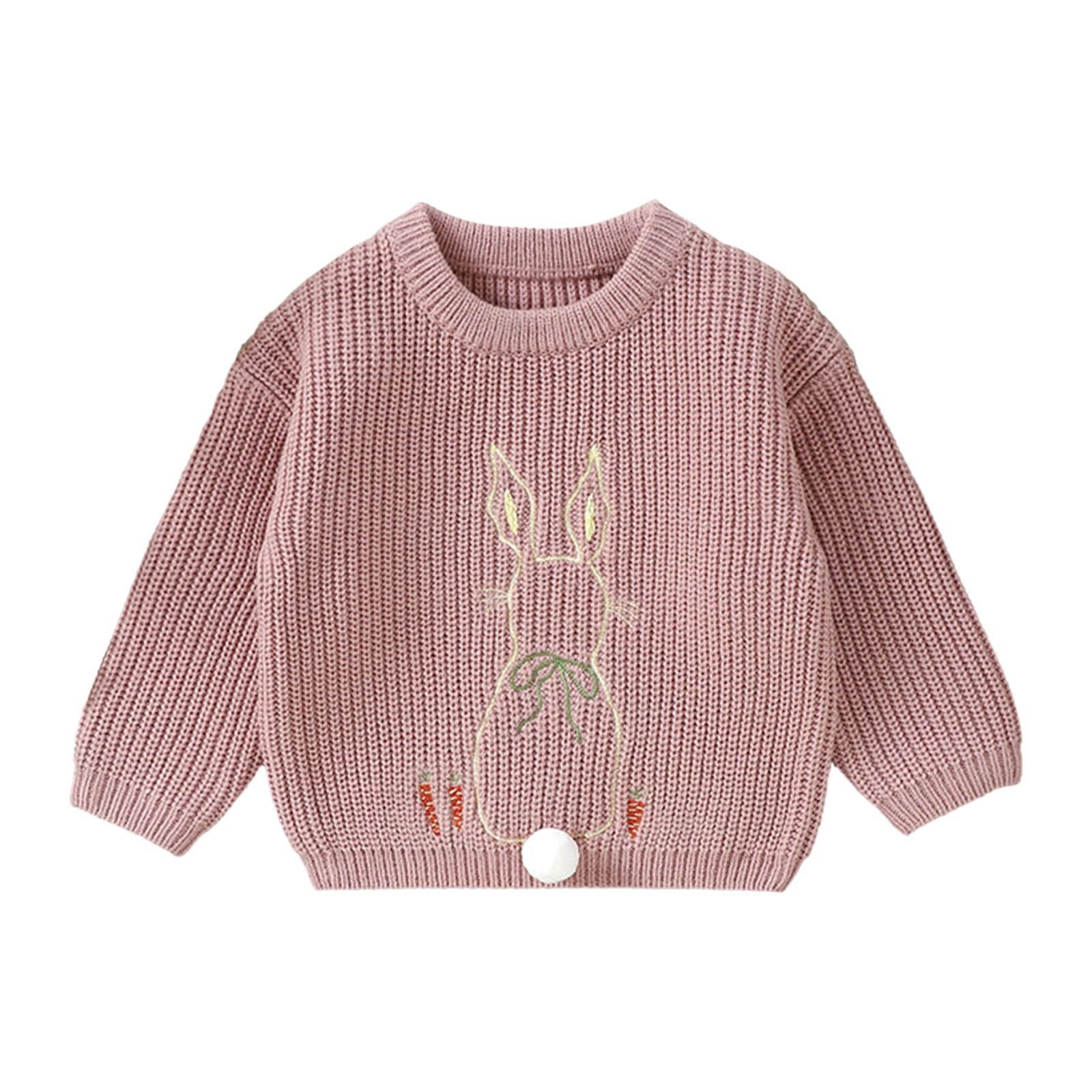 RNTOP Toddler Baby Boys Girls Knit Sweater Pullover Bunny Crewneck Long Sleeve Blouse Tops Warm (Pink, 18-24 Months)