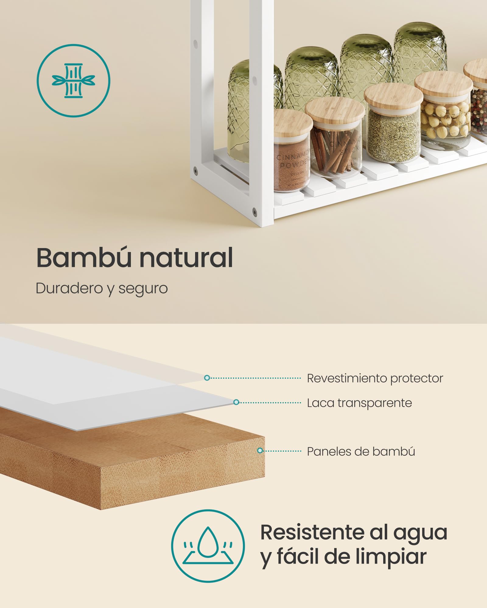SONGMICS Estantería de Bambú para Baño 60 x 15 x 54 cm BCB13W