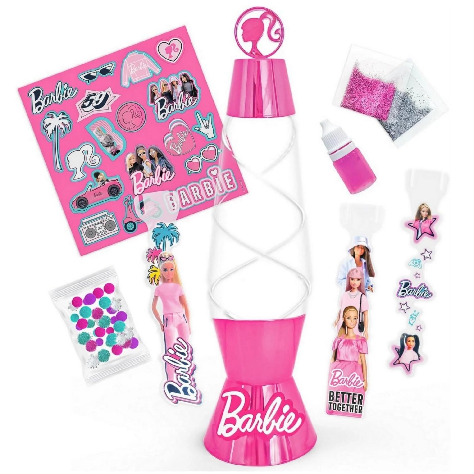 Barbie Lava Lamp Light Up Changing Colours Night Lamp Decorate with Stickers, Glitter & More