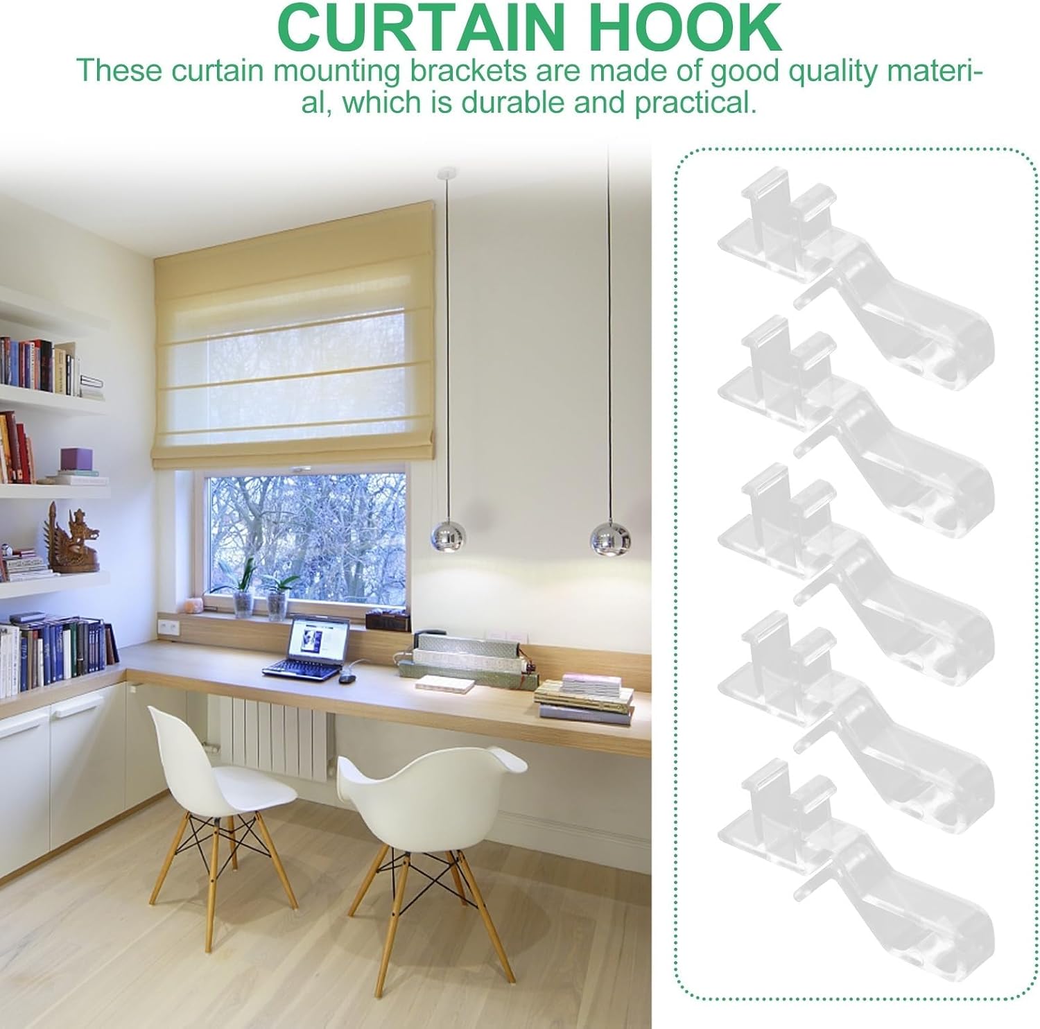 5pcs Plastic Curtain Hooks with Wear Resistance and Deformation Resistance, Unique Design Hidden Curtain Parts Hangers for Home Window Treatment Hardware