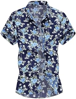 Shirt Uomo Slim-Fit Short-Sleeve Printed Poplin Stampa del Vento sulla Spiaggia