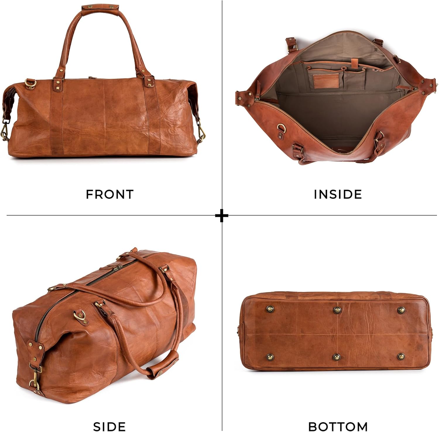 Berliner Bags Vintage Leather Duffle Bag München for Travel or the Gym, Overnight Bag for Men and Women - Brown (Cognac) - Image 7