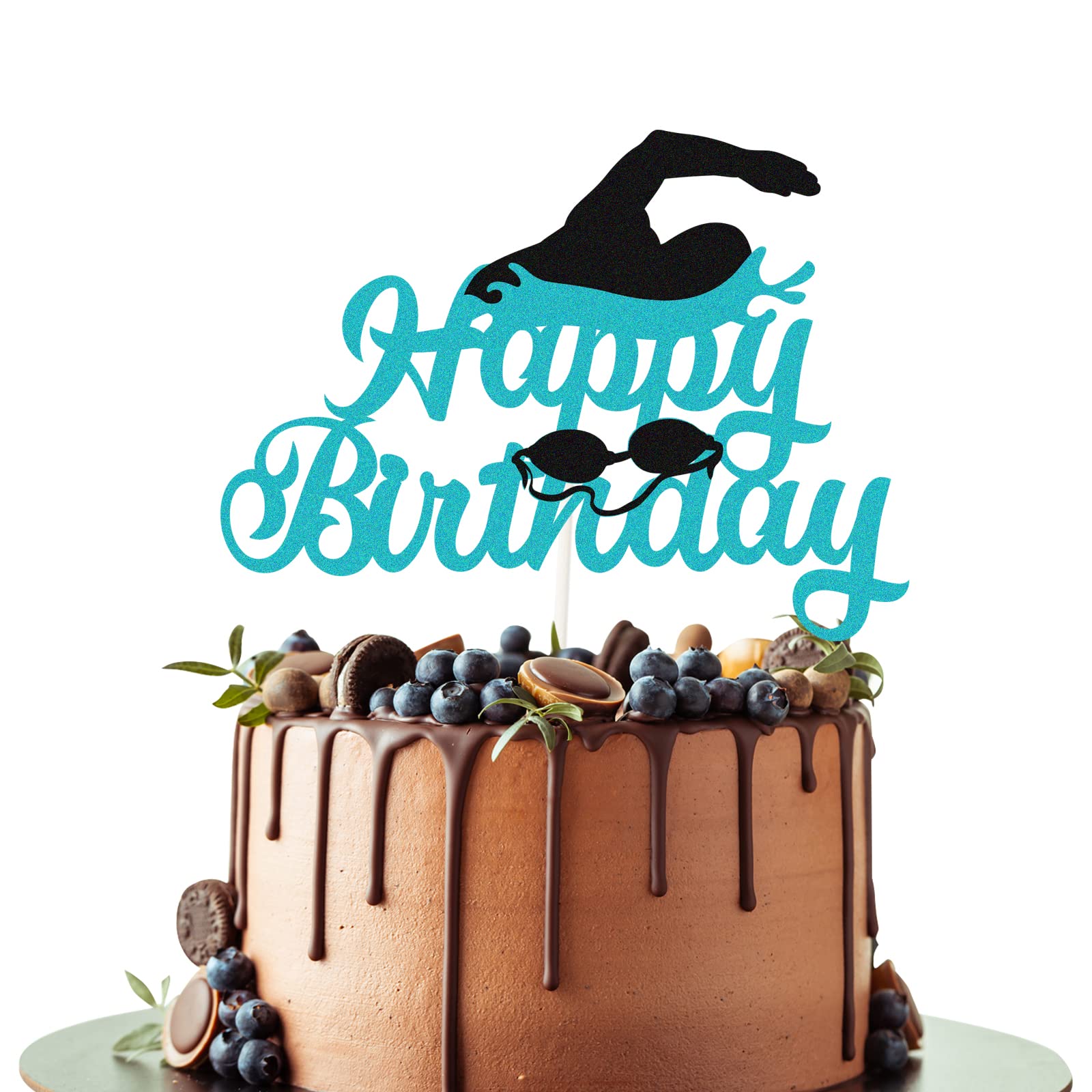 Buy GWING Swimmer Happy Birthday Cake Topper, Blue Glitter Happy