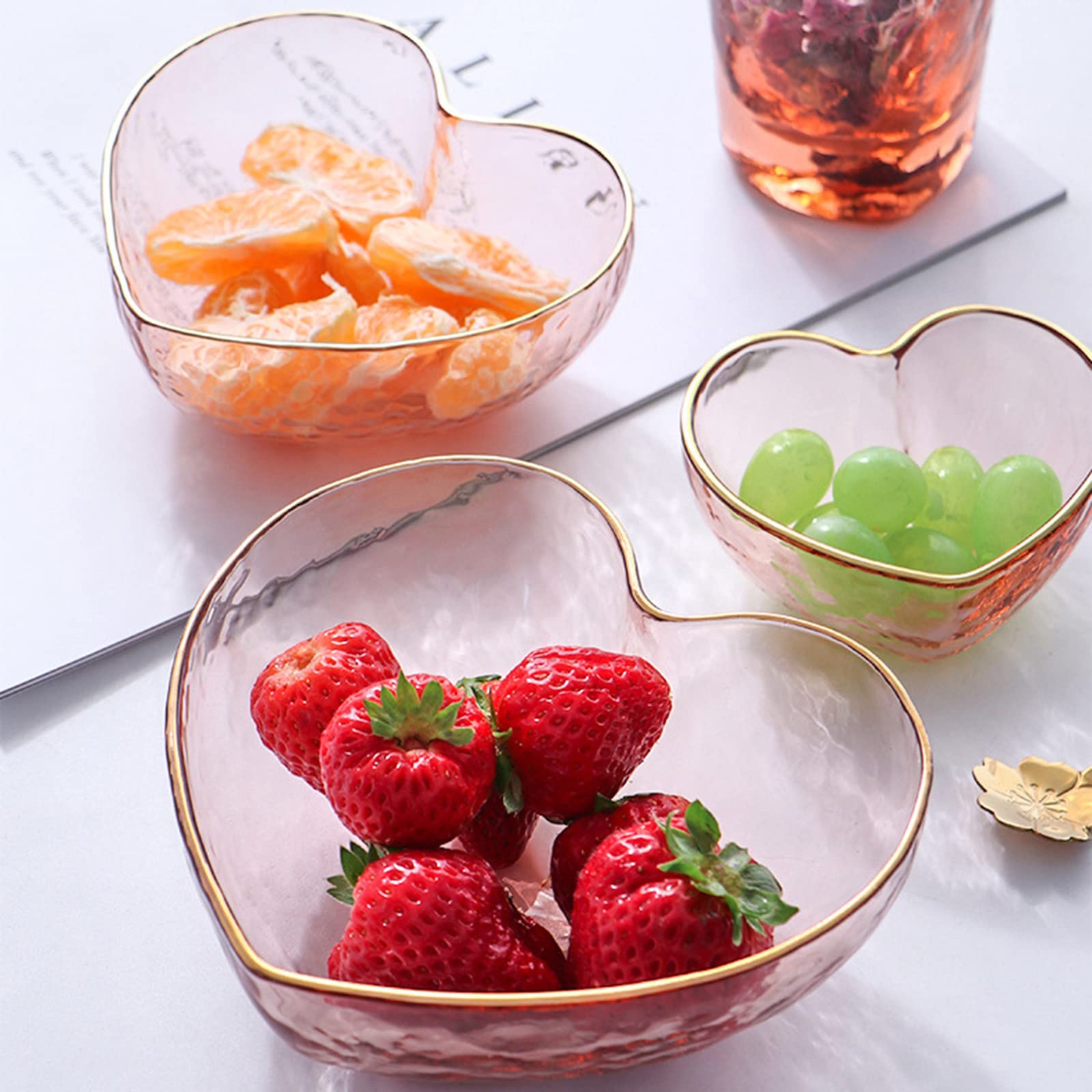 Set Mit 3 Herzförmigen Glasschalen – Goldrand, Für Salat, Obst, Desserts (415 Ml, 250 Ml, 105 Ml)