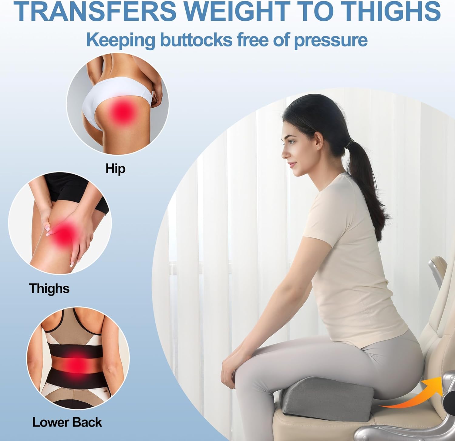 HOMBYS Foldable BBL Pillow After Surgery, Large Size Brazilian Butt Lift Pillow with Carry Handle, BBL Sleeping Pillow for Sitting Driving Office(Gray) - Image 4