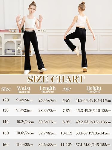Sahunfri Meisjes Flared Leggings Hoog Taille Buikondersteuning Yogabroeken voor Kinderen, Ademende Elasticiteit Schooldjuren Geschikt (DE/NL/SE/PL, Leeftijd, 11 jaar, 12 jaar, Regular, Zwart