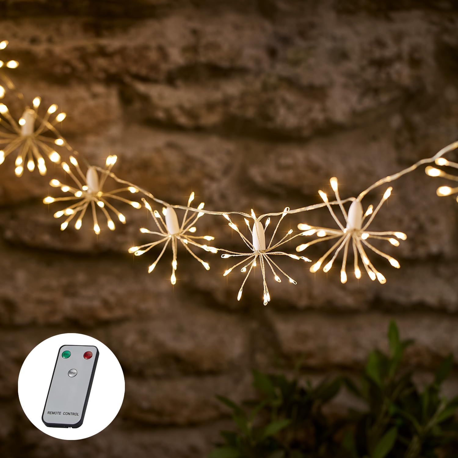 Lights4fun 200 Warm White LED Solar Powered USB Starburst String Fairy Lights on Clear Cable IP44 Rated for Outdoor Use