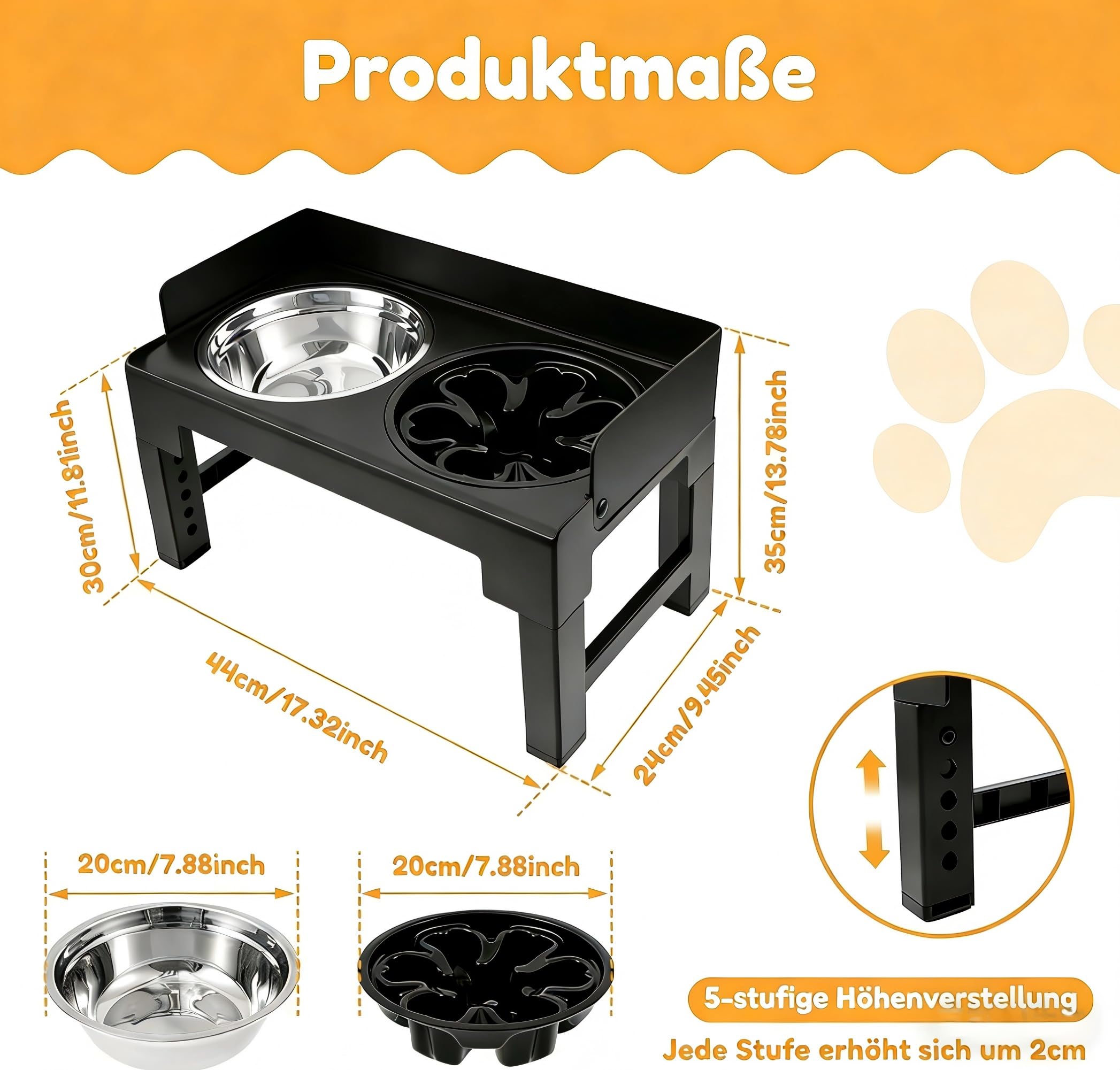Hundenapf Erhöht, Erhöhter Futternapf Hund Höhenverstellbar, Fressnapf Hund mit Gestell, Futterstation Hund Mit 2 Hundenäpfe aus Edelstahl und 1 Anti Schling Napf Hunde (Schwarz)