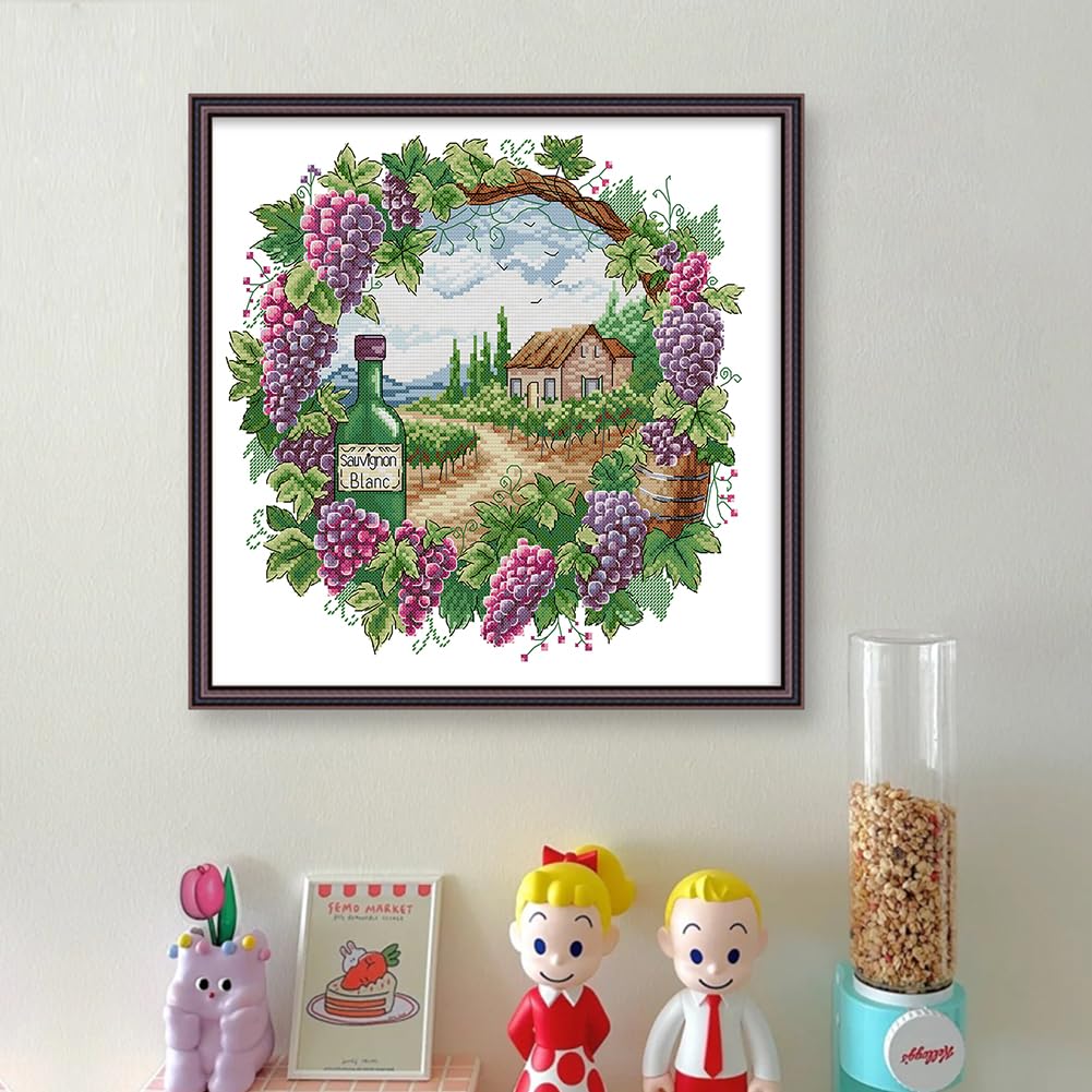 5 kits de punto de cruz con estampado de flores, paisaje de bricolaje en corona de flores completo de 14 quilates, kits impresos de punto de cruz, kit de arte y manualidades para principiantes y