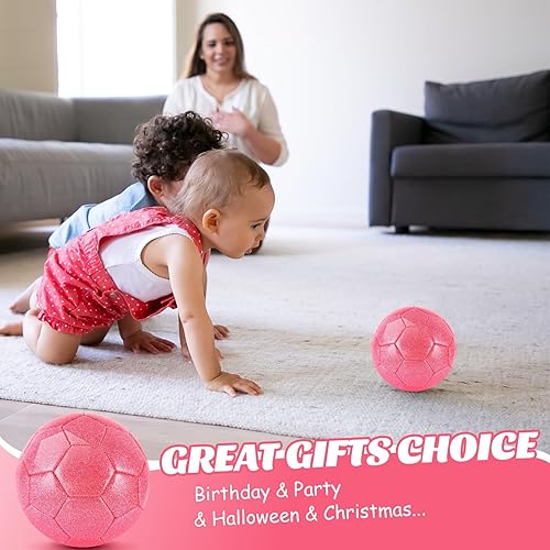 Miniatura 6 de DLUGOPIS Balón de fútbol rosa brillante para niños pequeños, edad 3 a 8 años, interiorexterior, tamaño pequeño para niños y niñas (rosa brillante, 1)