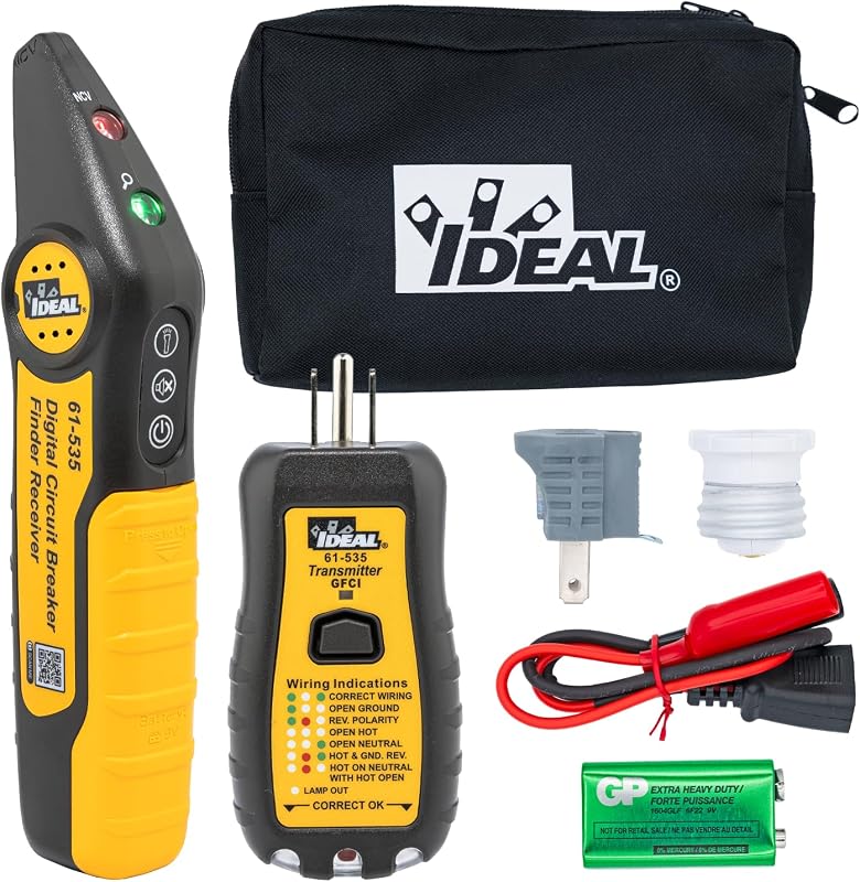Ideal Circuit Breaker Finder Kit, Finds Circuits and Tests GFCI | Locate breakers faster with included adapters and integrated GFCI testing