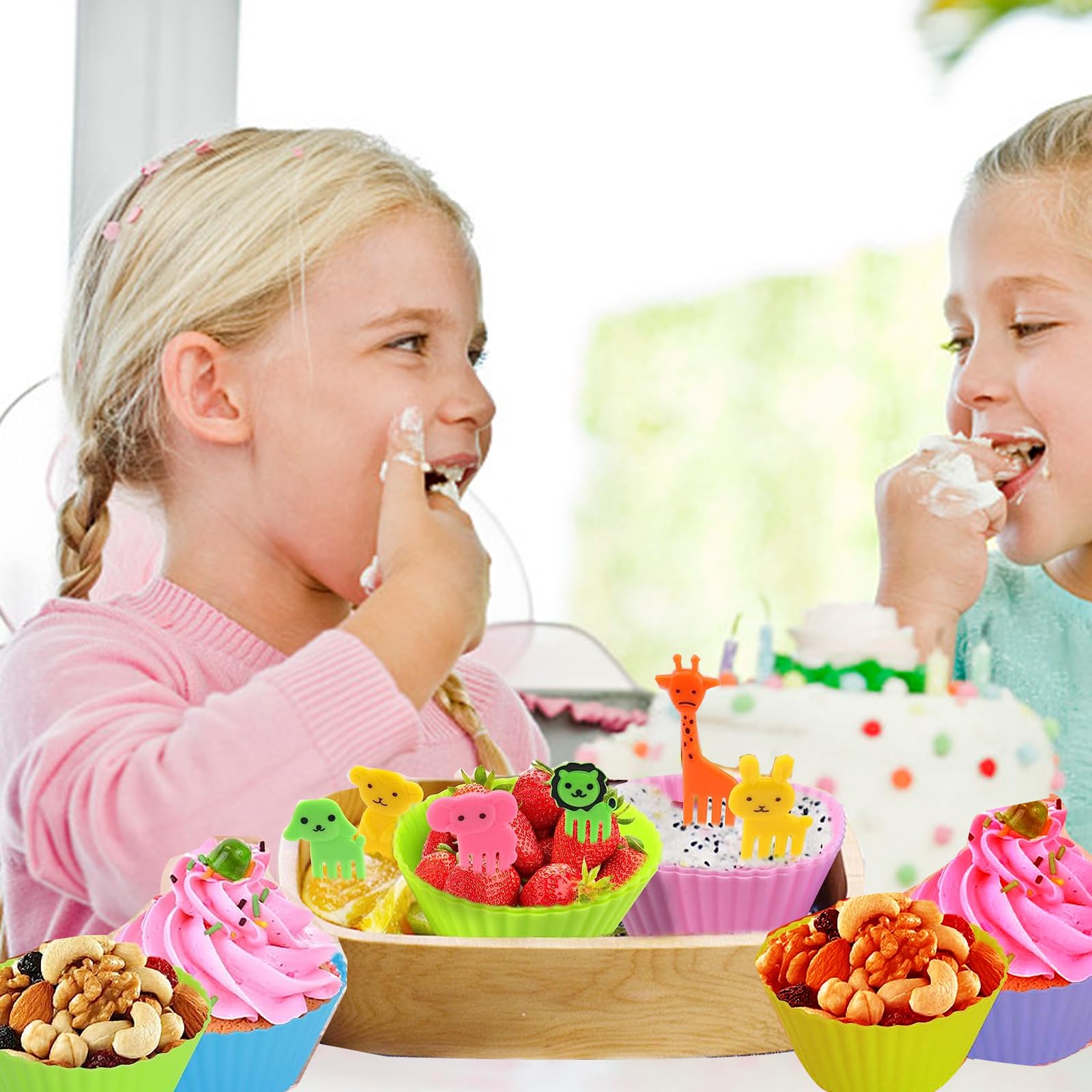 60 Stück Wiederverwendbare Silikonformen, Muffinformen Silikon Cupcake Silikon Backbecher,BPA frei Backförmchen Cupcake & Muffinförmchen für Kuchen