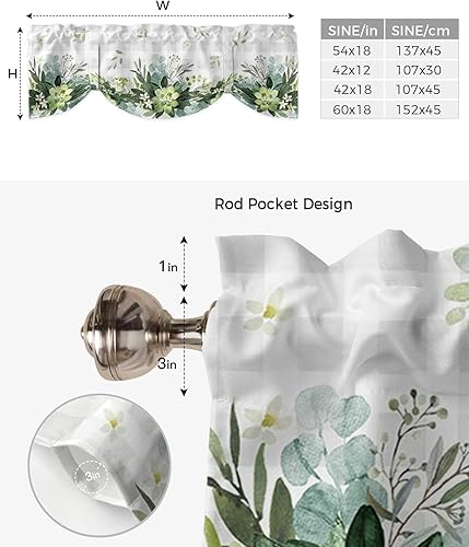 Miniatura 6 de Cortina de cenefa con lazo de eucalipto floral para cocina, sala de estar, dormitorio, baño, cafetería, bolsillo para barra, panel de cortina
