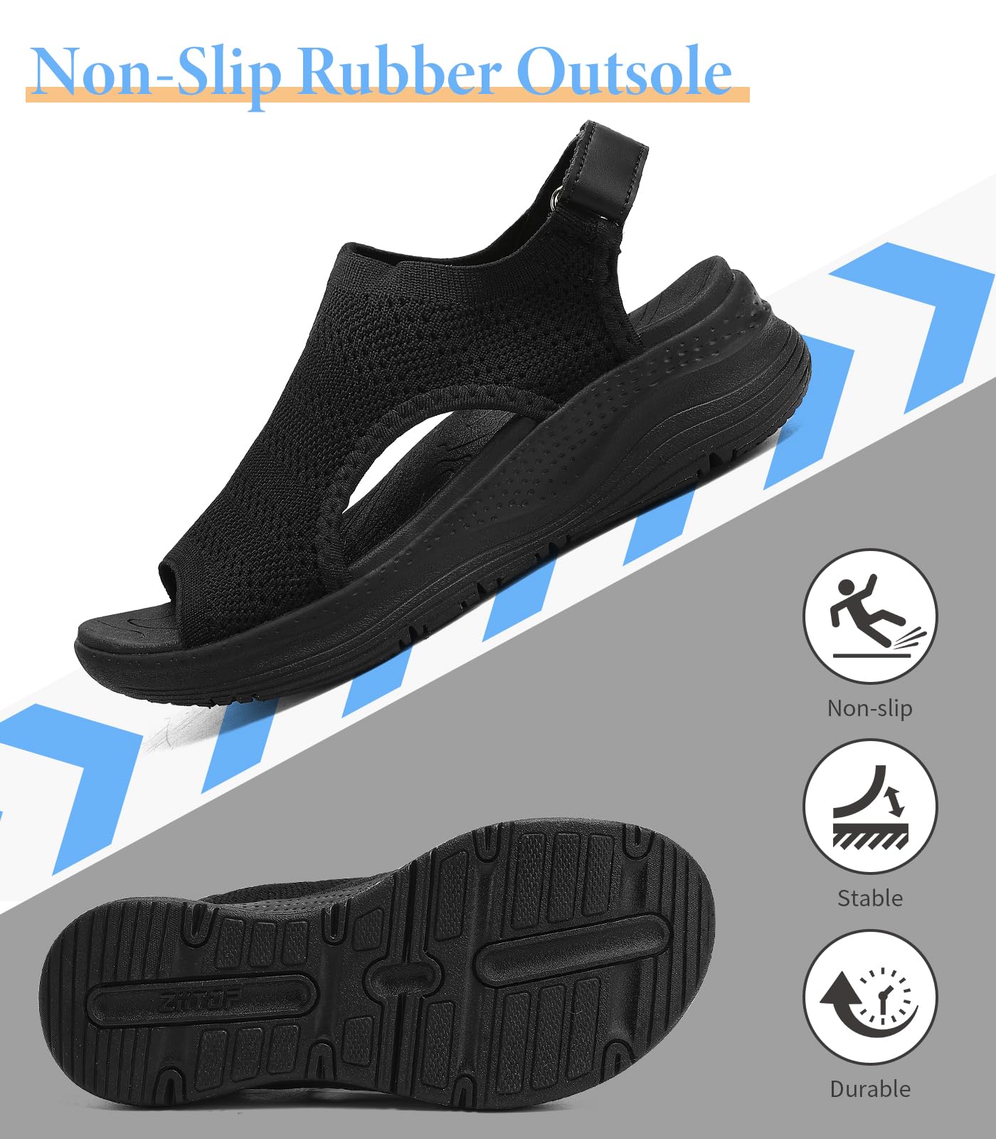 Orthopädische Damen-Sandalen mit Fußgewölbeunterstützung, offener Zehenbereich, verstellbarer Knöchelriemen