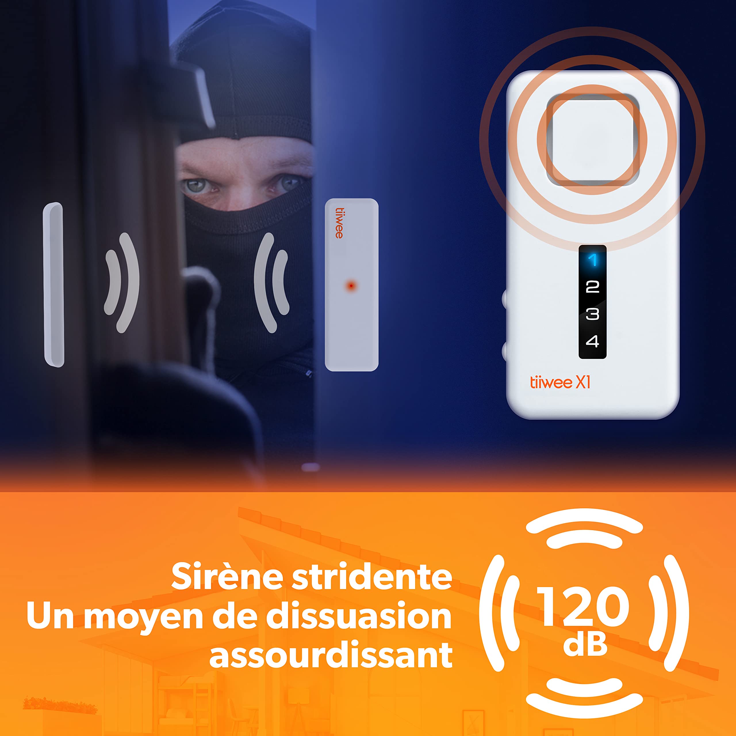 Tiiwee Alarme Maison sans Fil avec Sirène Puissante - Kit 2 Détecteurs Porte Fenêtre et 2 Télécommandes