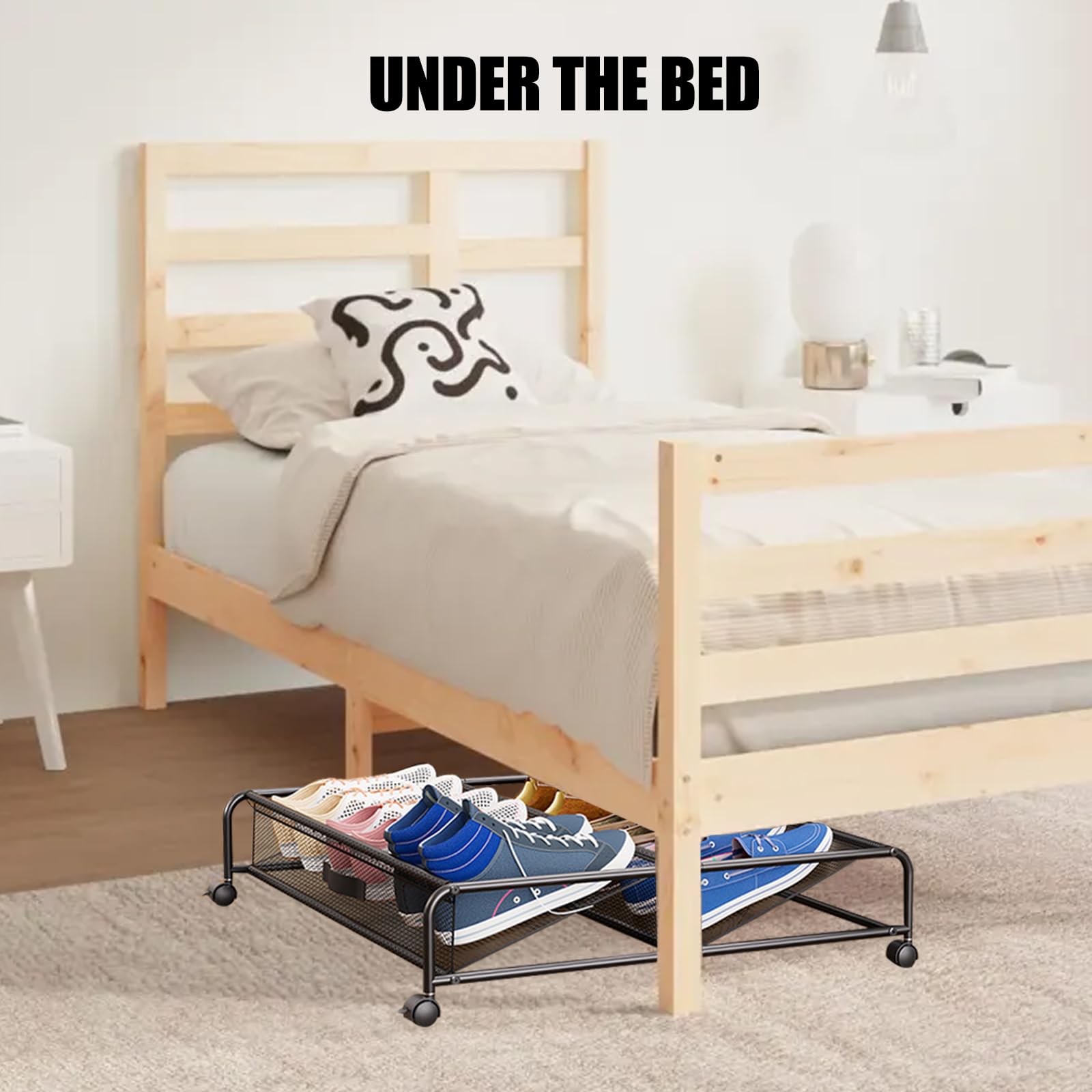 Scarpiera sotto il letto con ruote, 1 confezione da 1 scarpa arrotolabile in metallo e tessuto a rete, salvaspazio, sotto il letto, scarpiera per la camera da letto