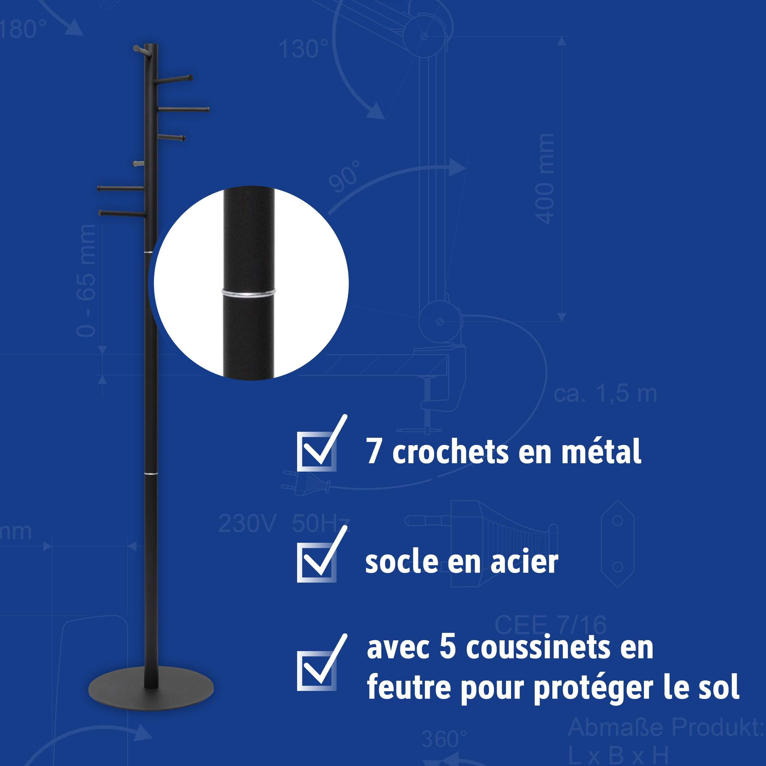 MAUL Porte-Manteau MAULcaurus, Vestiaire en Acier avec 7 Crochets, Porte Manteau sur Pied Stable et Peu encombrant pour le Bureau et la Galerie, pour Accrocher Veste et Manteau, Noir