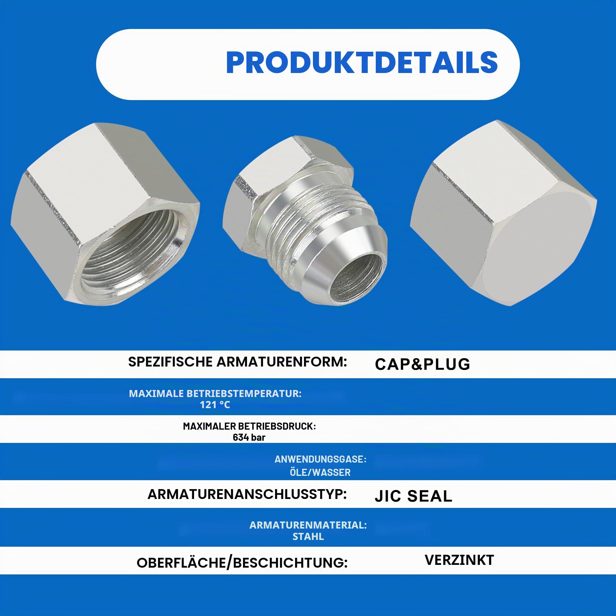 72-teiliges JIC-Kappen- und Stopfen-Set, 37-Grad-Flare-Gewinde, Hydraulikschlaucharmaturen, Karbonstahl, Größe 4, 6, 8, 10, 12, 16