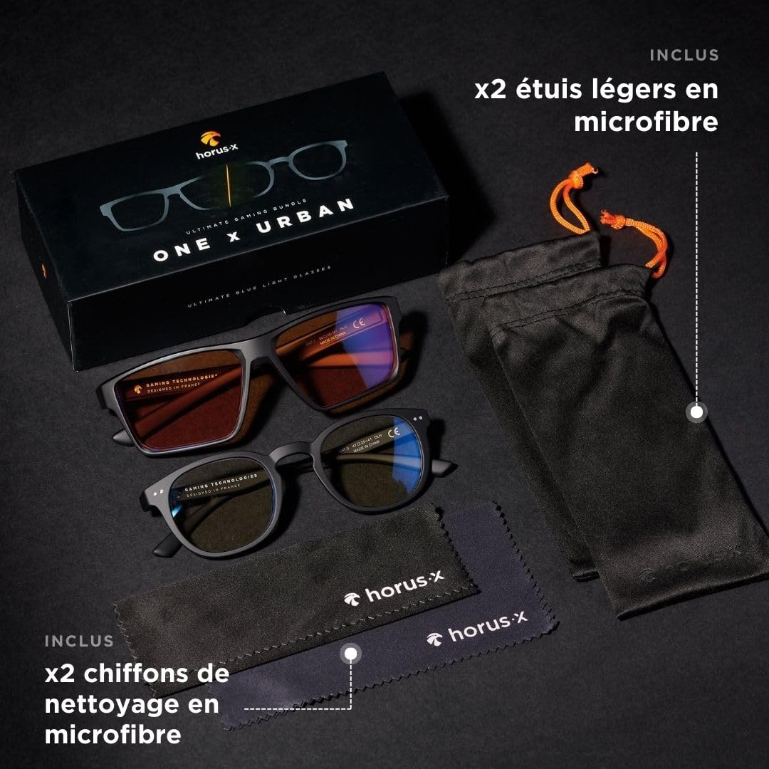 Horus X - Lunettes Anti lumière Bleue Gaming et Bureau - Filtre Protection Ecran Jeux Vidéos Console Ordinateur PC - Accessoire Gamers Homme et Femme