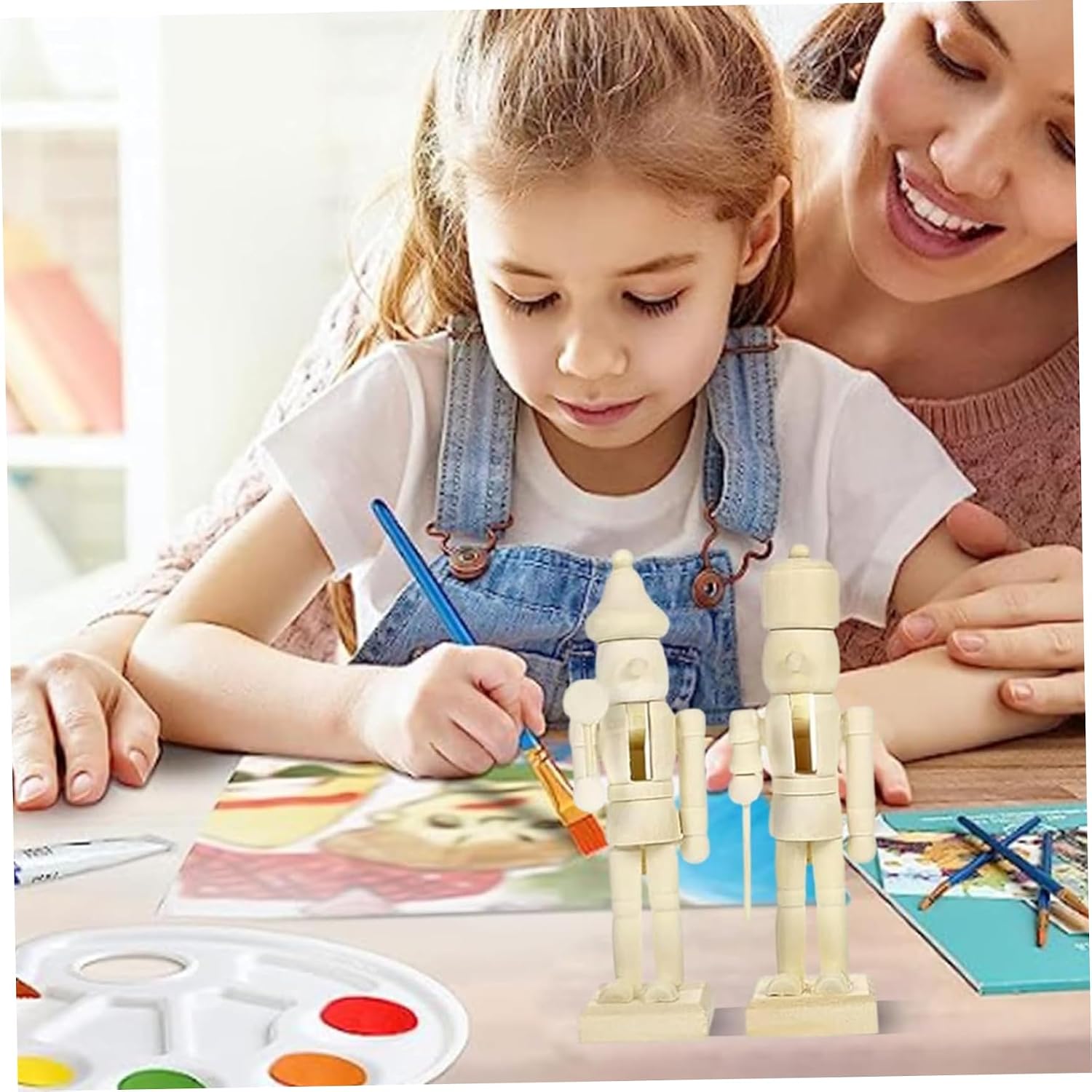 12PCS Nutcrackers Figures 5 Inch DIY Unpainted Wooden Nutcracker Christmas Decor with Paint and Brush for Home Table Shelf