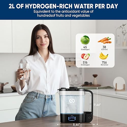 Miniatura 3 de Jarra de agua de hidrógeno de 72 onzas, tecnología dual de iridio y platino, hasta 3000 PPM, tecnología SPEPEM, botella de agua HydroHealth para la