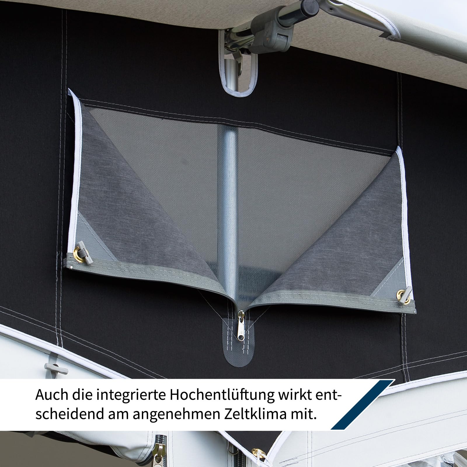 DWT Wohnwagen Vorzelt Swing 240 cm tief, Ganzzelt für Wohnwagen, wetterfestes Polyestergewebe, UV-Schutz, mit 2-teiliger Vorderwand