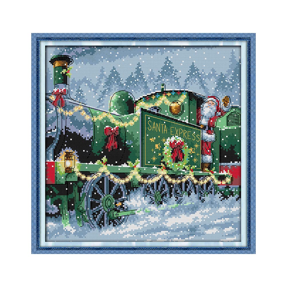Amiiba Train Stamped Cross Stitch Kits, Santa Claus Diy 11Ct 16.1X16.1 Inch (Train)
