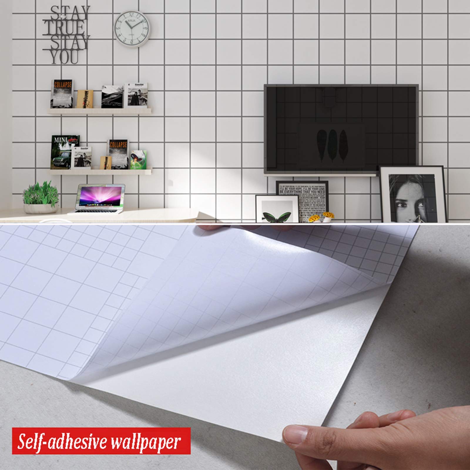 Carta da parati Carta Da Parati Black Bianco Autoadesivo Moderno Moderno Adesivo Per La Decorazione Della Casa Semplice Ed Squisito, Carta Da Parati Non Tessuta Che È Facile Da Incollare E Peeling, 0,