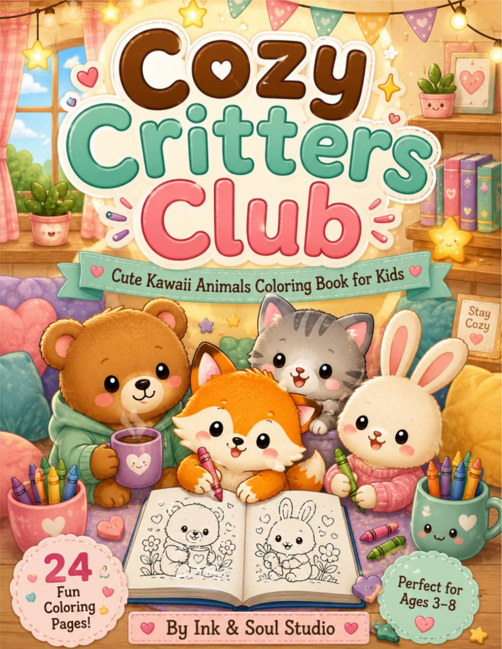Cozy Critters Club: Cozy kawaii Animals Coloring Book for Kids