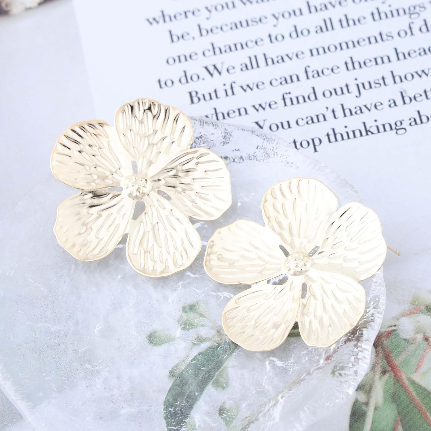 Boho Flower Petal Earrings Large Floral Earrings Gold Floral Flower Earrings Exaggerate Metal Flower Statement Earrings Jewelry for Women - Image 3