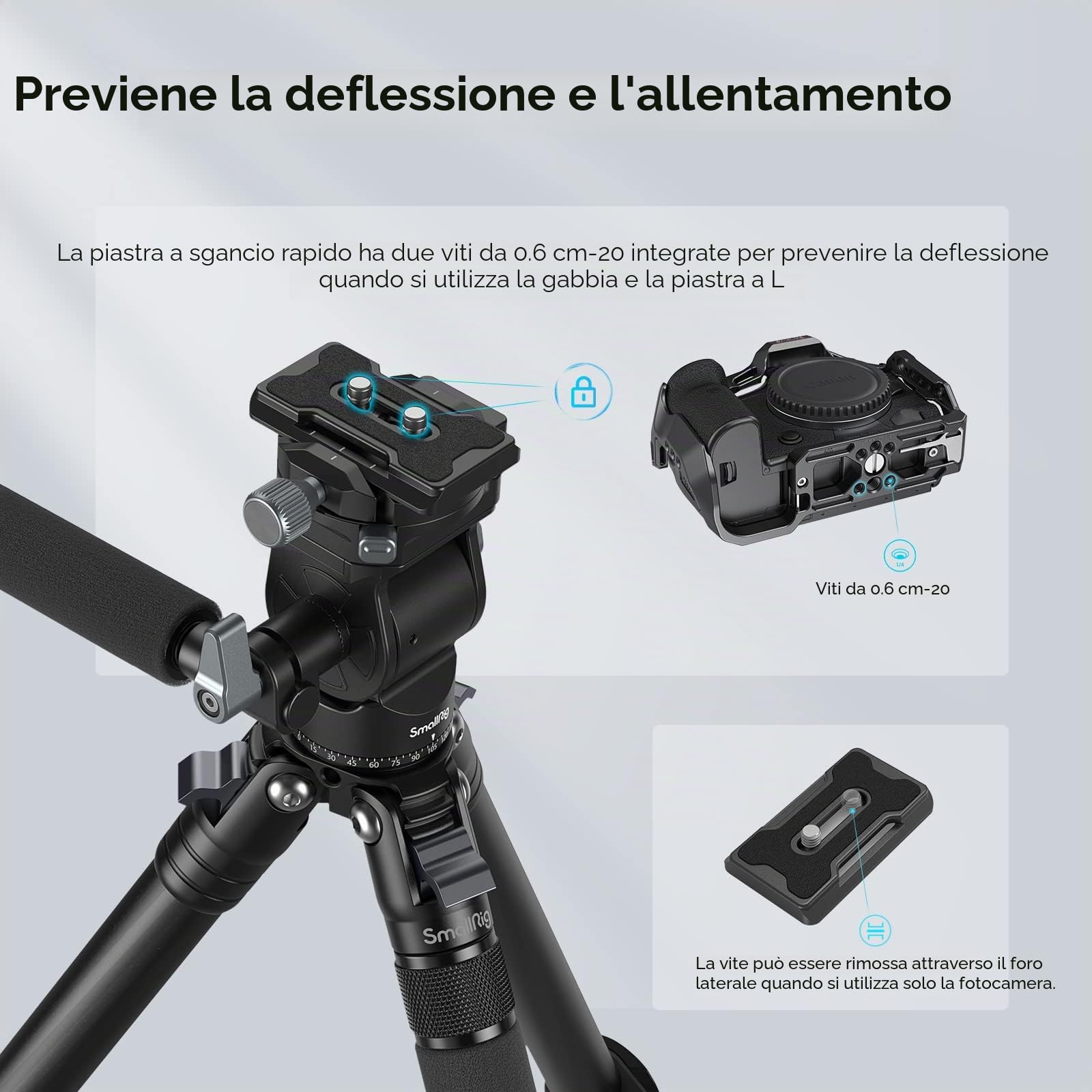 SMALLRIG Testa per Treppiede Video per Riprese Verticali/Orizzontali, Testa Fluida Pan Tilt con Piastra QR per Arca, Carico Massimo 5 kg / 11 Libbre per Videocamera, Mirrorless, DSLR - 4104