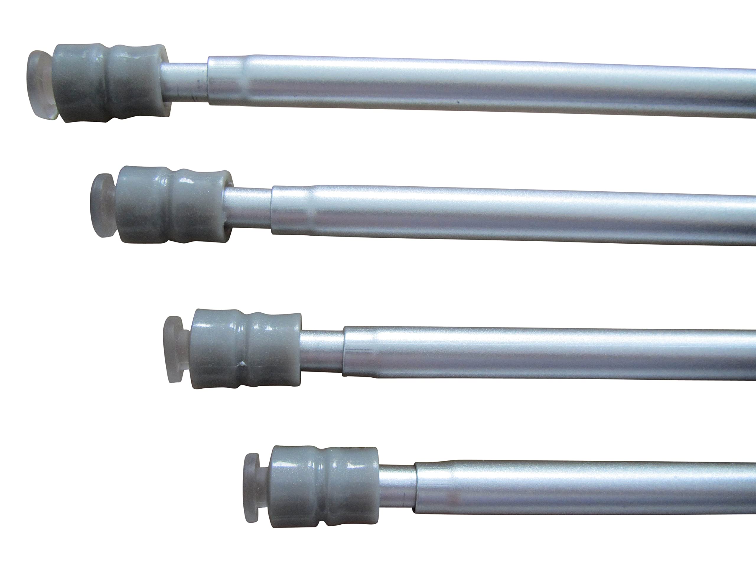 4 Klemmstangen, Teleskopstangen, Scheibengardinenstangen, Gardinenstangen, Vitragenstangen – Länge: 40 – 60 cm, 60 – 90 cm, 80 – 120 cm Farbe: silber Durchmesser: Ø 8 mm (Länge 80-120 cm)