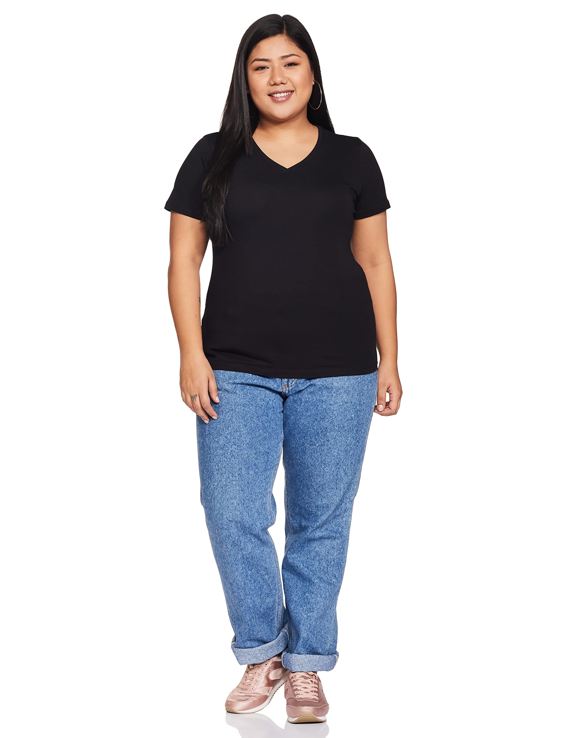 Amazon Brand - Symbol Women's Solid Regular Fit Half Sleeve T-Shirt (VN-PO2-COMBO16_Lavendar & Black_Large) (Combo Pack of 2) - Image 7 thumbnail
