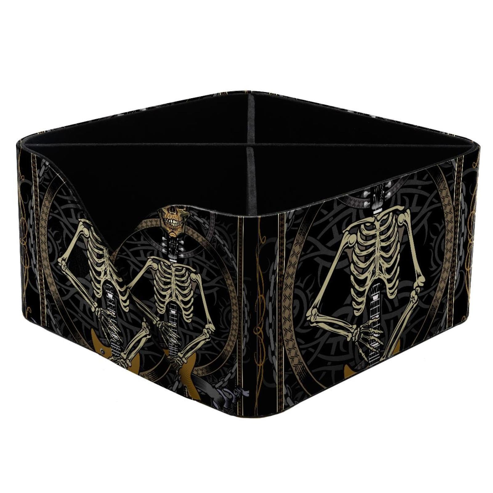 KengjuTesu Rock Guitar Skeleton Desktop Organizer Pen Holder, Rectangular Pencil Cup for Office, Study and Makeup Stations