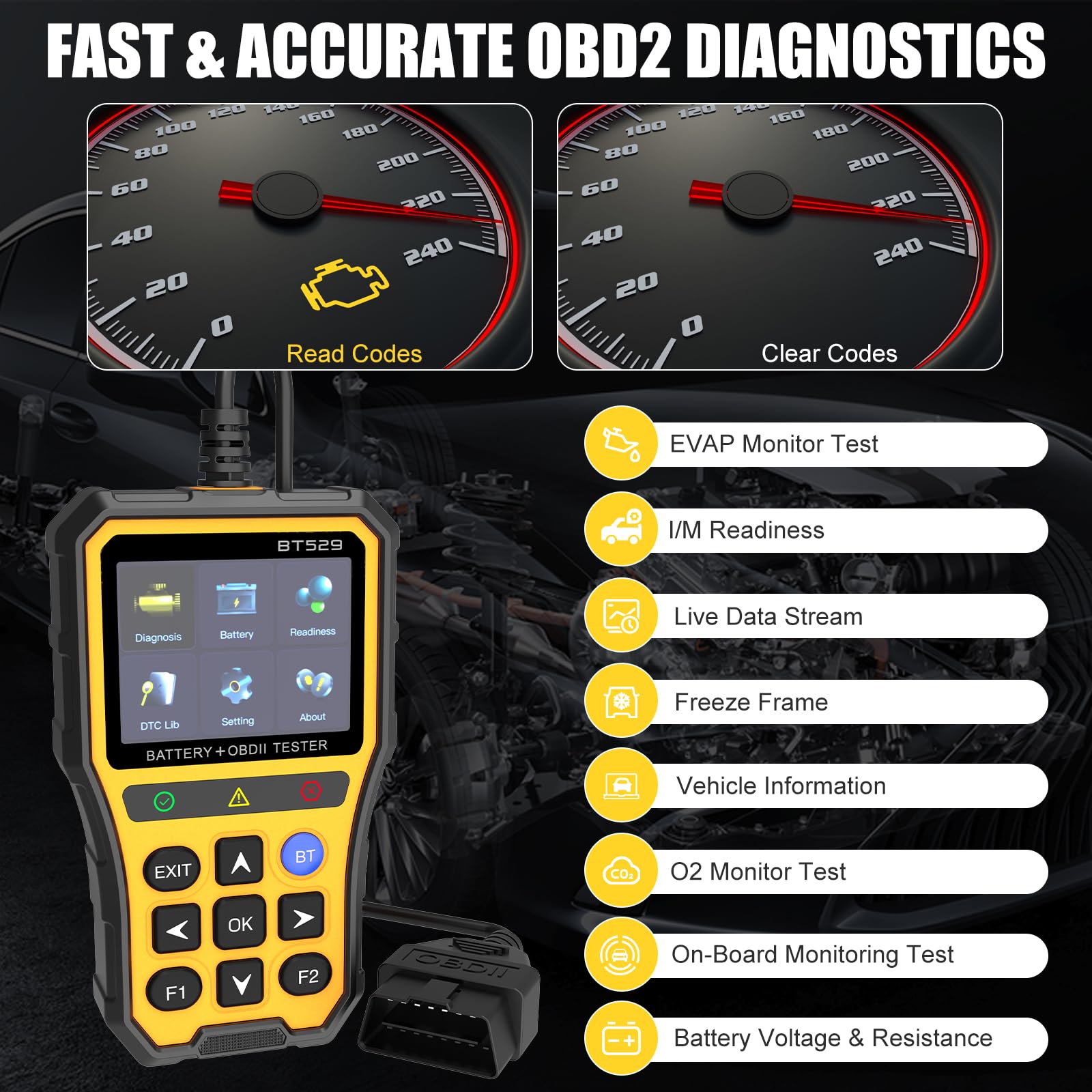 2 in 1 OBD2 Diagnostic Auto Valise Voiture Testeur Batterie