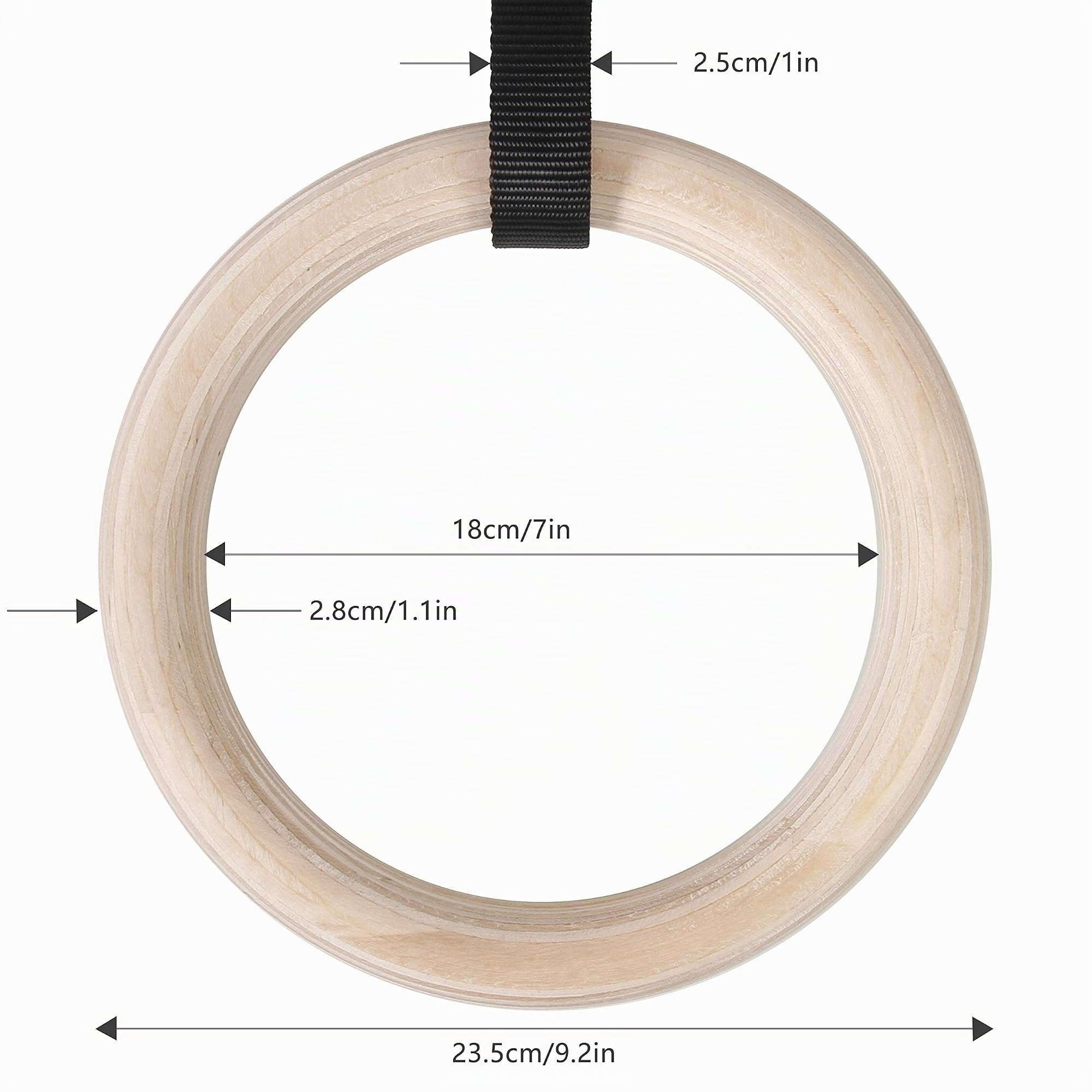 CCLIFE Anillos de Gimnasia de Madera con Correas Hebillas Ajustable, Anillas Entrenamiento Antideslizante para Entrenamiento y Fitness en Casa, Dimension 28mm,Carga 450KG