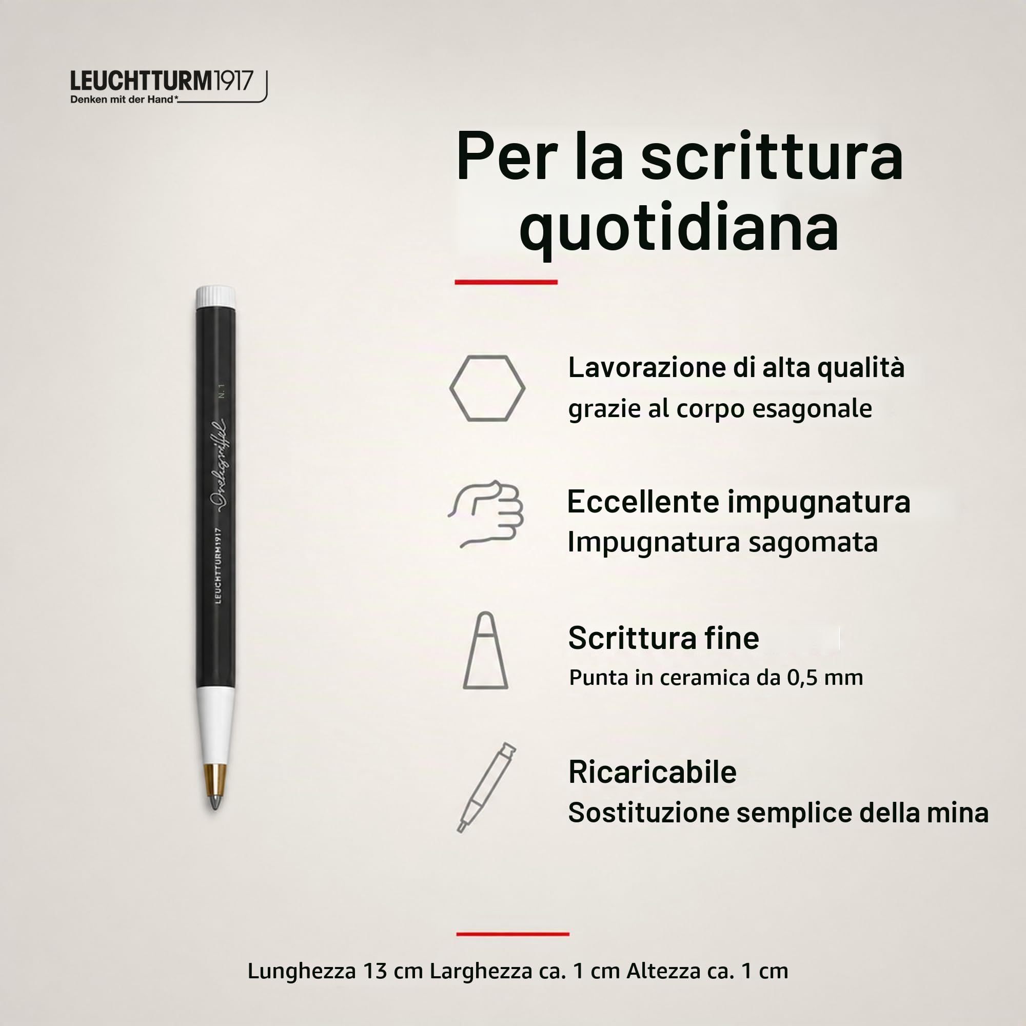 LEUCHTTURM1917 363956 Drehgriffel Nr. 1, Nero - Penna Gel con inchiostro nero