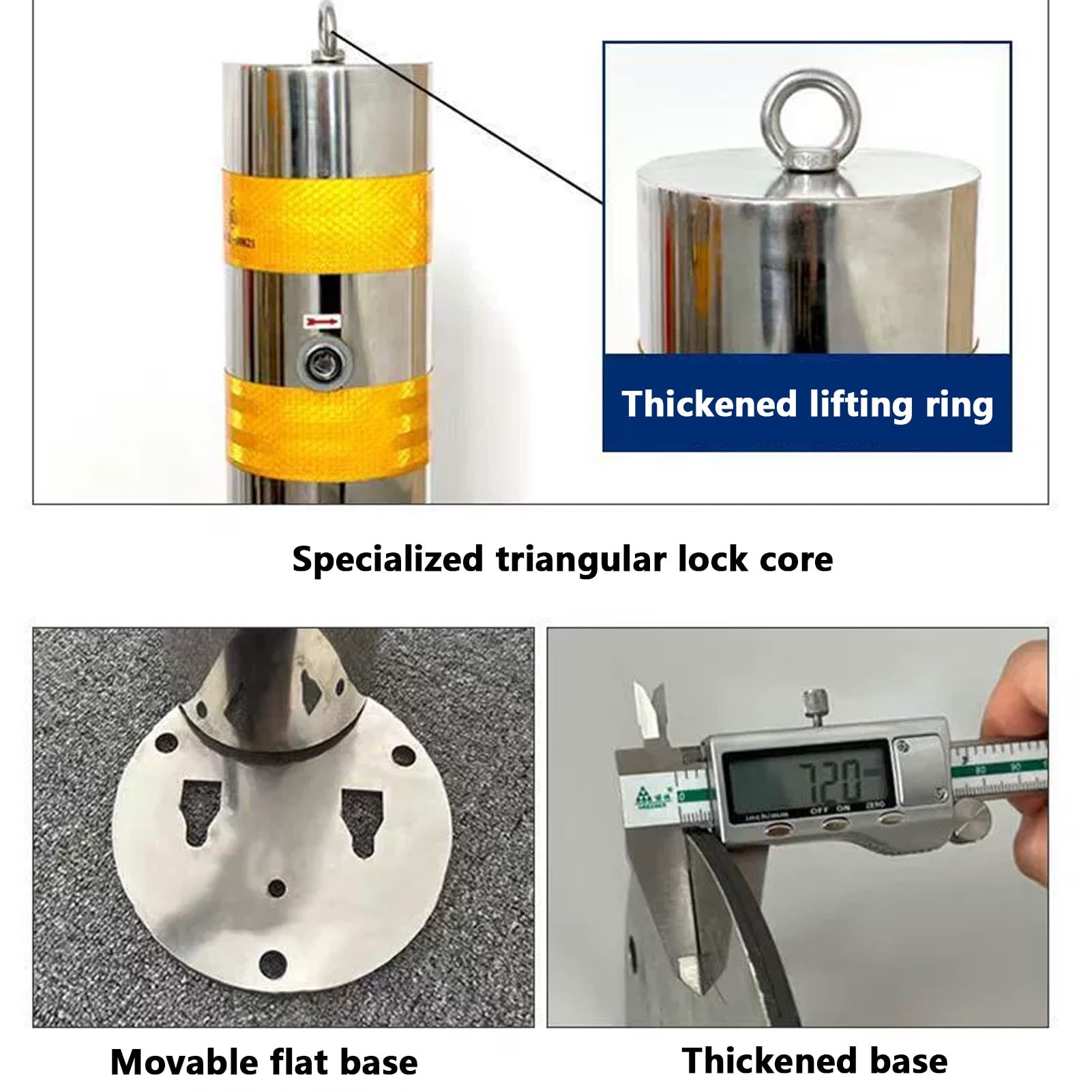 Borne de sécurité en Acier Inoxydable - Délinéateur réfléchissant pour allées et parkings - Poteaux de sécurité idéaux pour Les Zones à Fort trafic