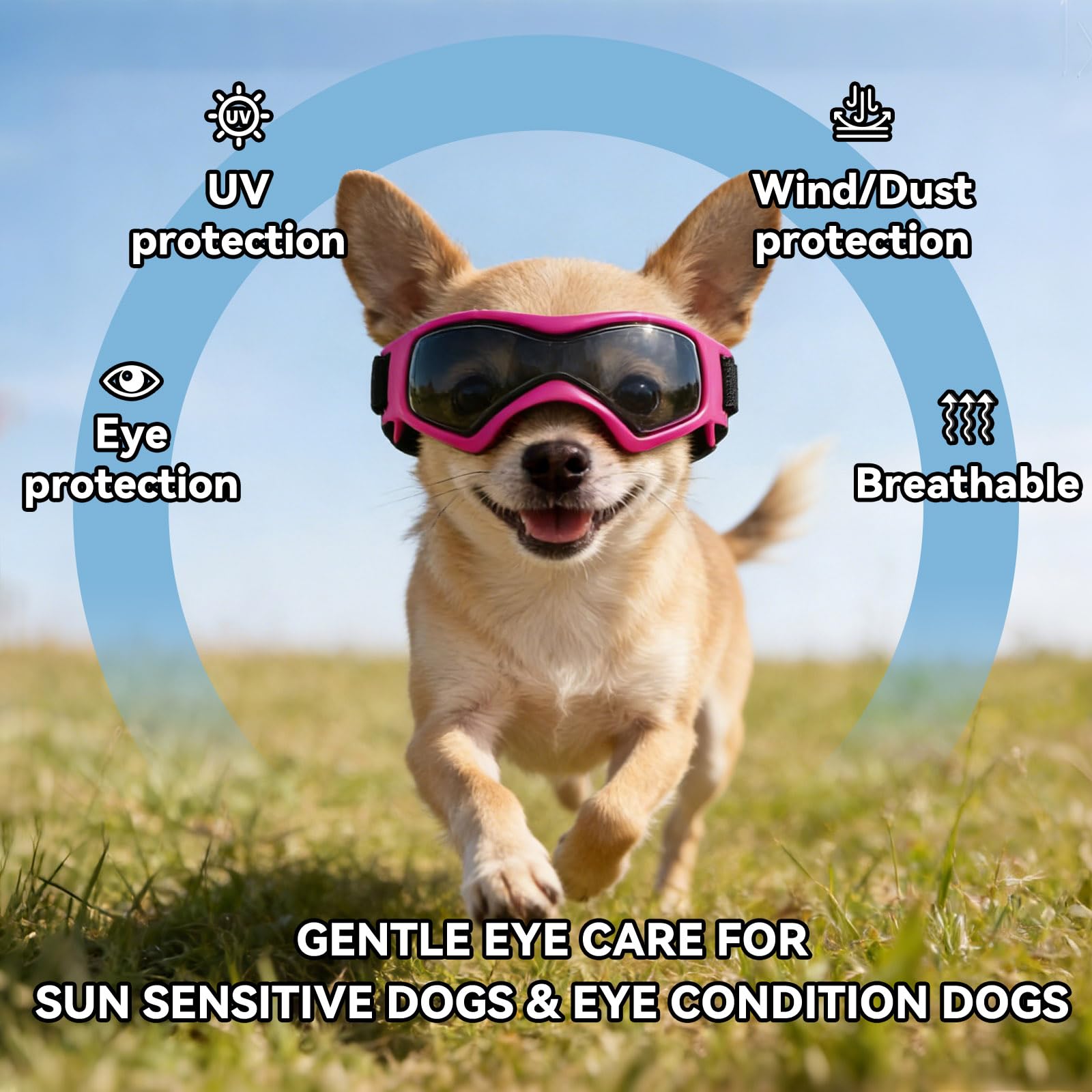Occhiali da sole per cani Extra Piccoli XS Cani Moto Occhiali con Elastico Regolabile Chihuahua Occhiali da sole - Rosa, XS