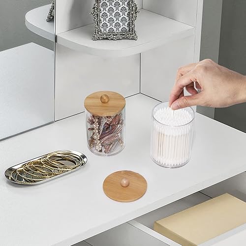 Miniatura 5 de Tbestmax Tarros de baño con soporte Qtip de 10 onzas para hisopos de bolas de algodón, dispensador de almacenamiento, tapa de bambú (paquete de 2)