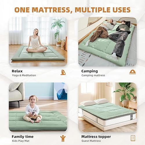 Miniatura 8 de Futón de suelo japonés de tamaño individual, colchón plegable para tatami, cama plegable portátil para invitados, tapete de juego para niños, tapete