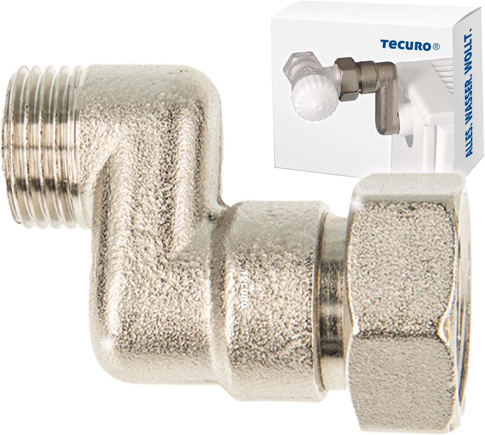 tecuro Radiator, S connection, 20 mm height compensation with Euro cone x AG, nickel-plated brass