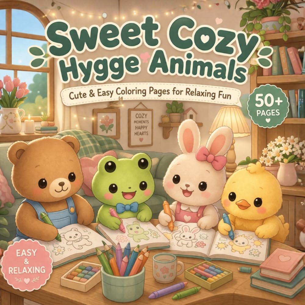 Sweet Cozy Hygge Animals: Cute & Easy Cozy Animal Scenes for Relaxation, Mindfulness and Stress Relief