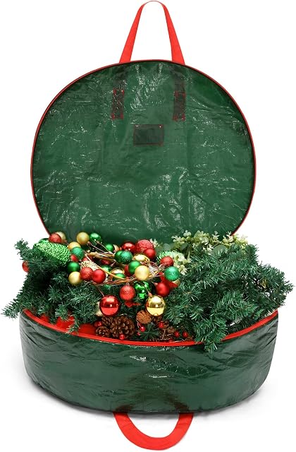 Valchoose Christmas Wreath Storage Bag 75 cm | Tear-Resistant Holiday Xmas Wreath Container | Dual Zippered Holiday Wreath Container 75 x 18 Cm (Green)