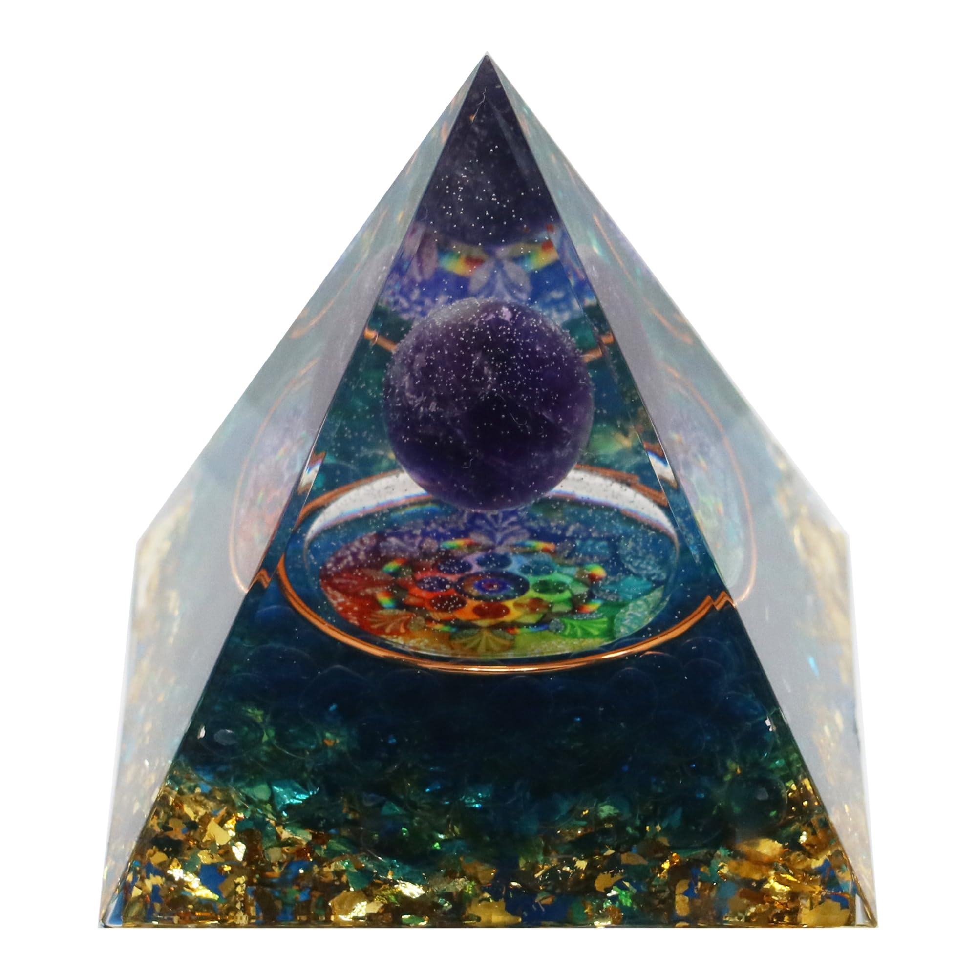 Orgone Pyramid, Mysterious Amethyst Planet & Kyanite, Healing Crystals Orgonite Pyramids for Meditation Spirituality Metaphysics, NP01001-02020
