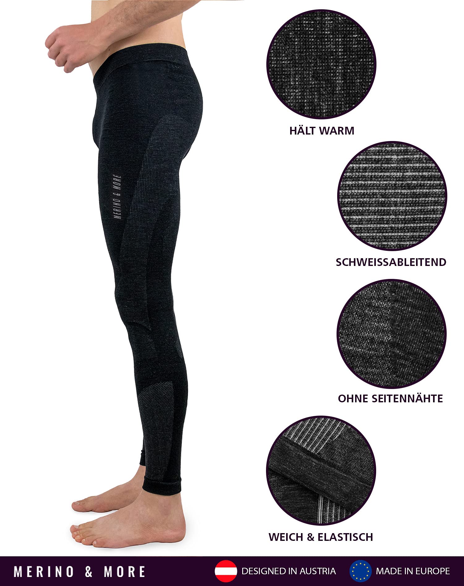 Merino & More Merino Unterhose Herren - Funktionsunterwäsche Merinowolle - lang